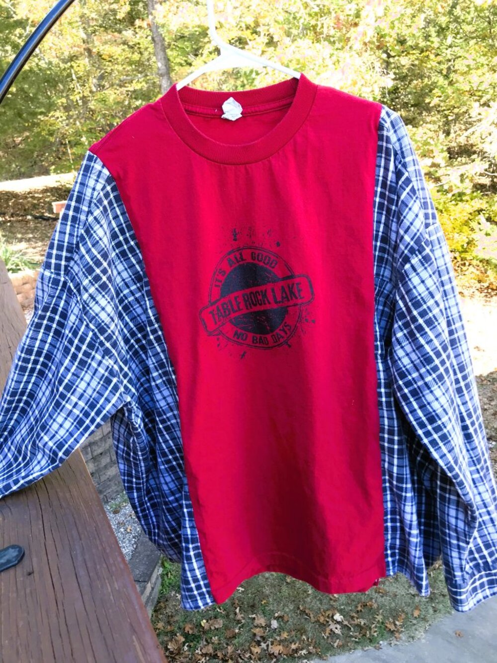 Reworked Flannel Shirt, Upcycled Oversized Table Rock Lake Graphic Size XL - 2XL